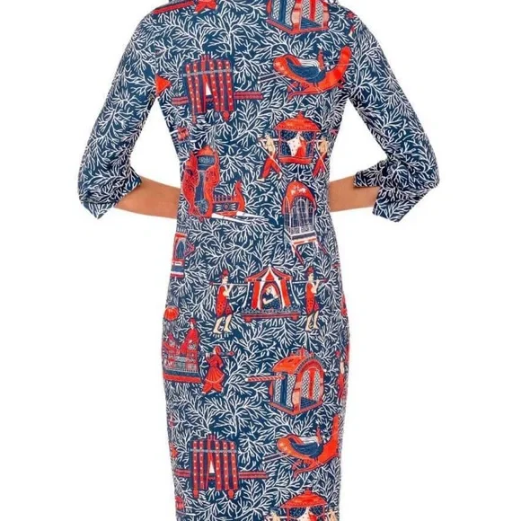 Gretchen Scott Designs Blue and Red Wrap Dress with Plunge Neckline - Picture 3 of 3